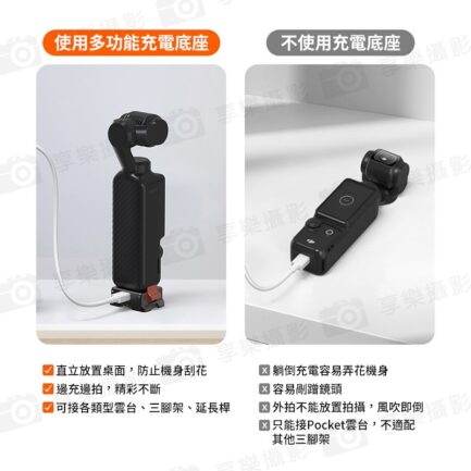 【VRIG AC21 適用Pocket3 供電款多功能底座】口袋雲台相機 充電轉接底座 鋁合金底座 快拆底座 1/4螺口 阿卡口 TypeC Vlog 直播 自拍 錄影 Pocket3 Power supply base：圖片 7